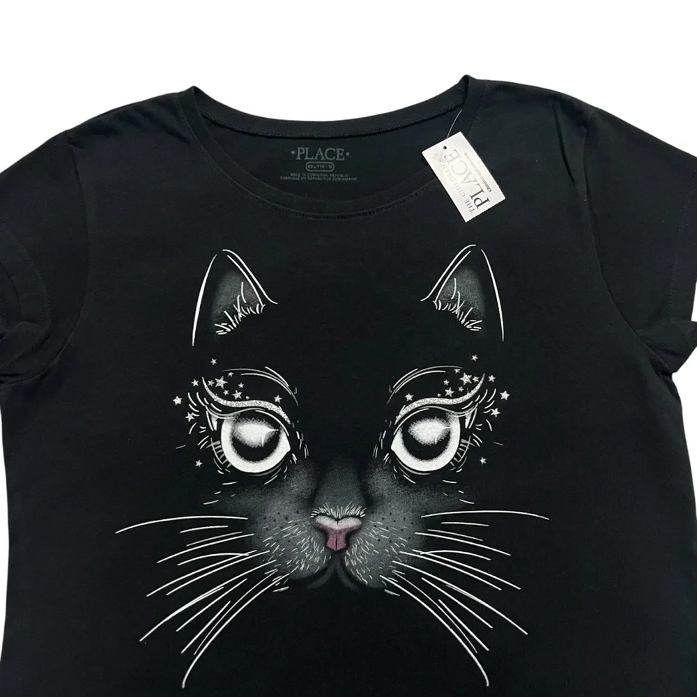 NEW The Children’s Place XXL (16) Black Cat Graphic T-Shirt